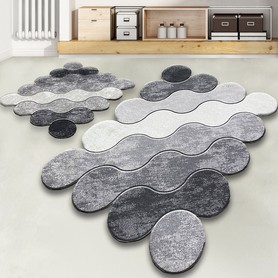 2er Set Badematten Circle grau wei, 60x100 und 50x60 100% Polyester
